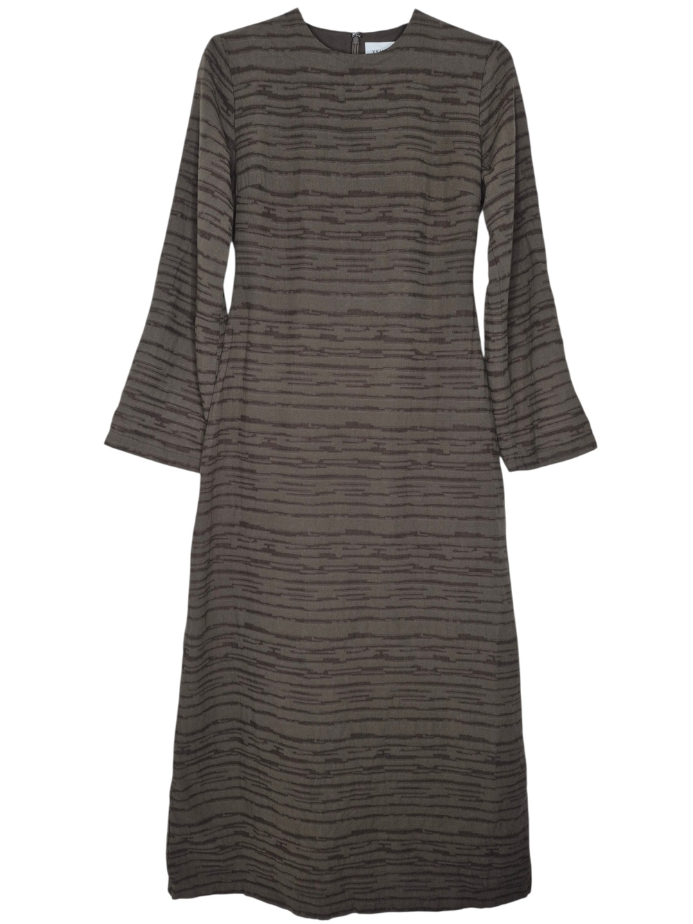 Veiled Long Sleeve Wave Striped Lace Up Back Maxi Dress Womens Medium